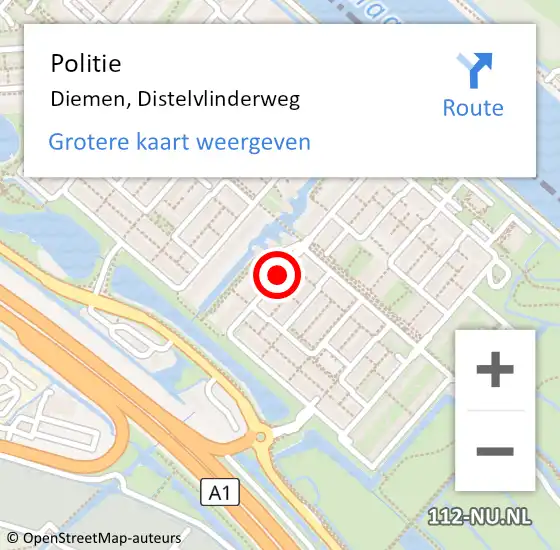 Locatie op kaart van de 112 melding: Politie Diemen, Distelvlinderweg op 23 maart 2017 17:49