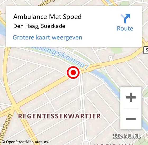 Locatie op kaart van de 112 melding: Ambulance Met Spoed Naar Den Haag, Suezkade op 23 maart 2017 19:10
