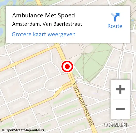 Locatie op kaart van de 112 melding: Ambulance Met Spoed Naar Amsterdam, Van Baerlestraat op 23 maart 2017 20:28