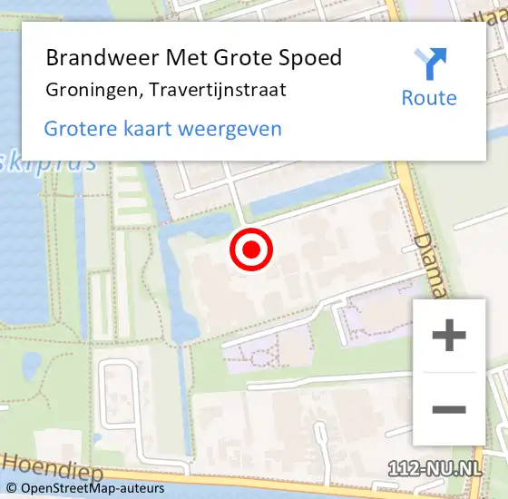 Locatie op kaart van de 112 melding: Brandweer Met Grote Spoed Naar Groningen, Travertijnstraat op 23 maart 2017 22:29