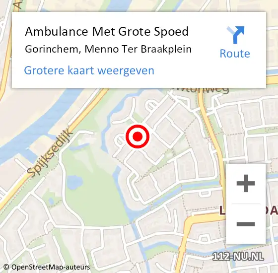 Locatie op kaart van de 112 melding: Ambulance Met Grote Spoed Naar Gorinchem, Menno Ter Braakplein op 24 maart 2017 00:23