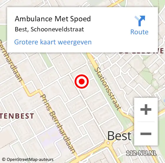 Locatie op kaart van de 112 melding: Ambulance Met Spoed Naar Best, Schooneveldstraat op 24 maart 2017 04:45