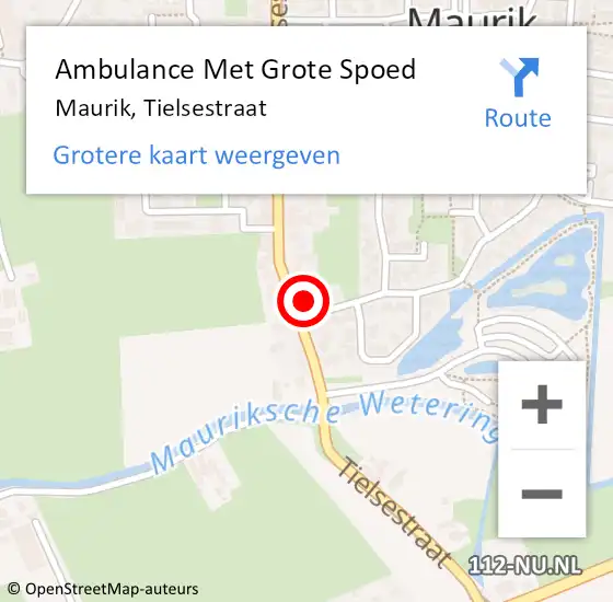 Locatie op kaart van de 112 melding: Ambulance Met Grote Spoed Naar Maurik, Tielsestraat op 14 januari 2014 21:03