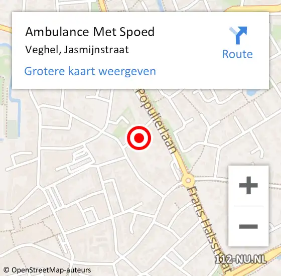 Locatie op kaart van de 112 melding: Ambulance Met Spoed Naar Veghel, Jasmijnstraat op 24 maart 2017 07:20