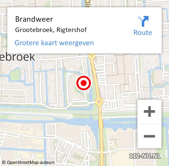 Locatie op kaart van de 112 melding: Brandweer Grootebroek, Rigtershof op 24 maart 2017 08:14