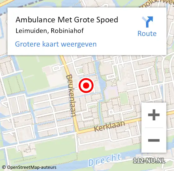 Locatie op kaart van de 112 melding: Ambulance Met Grote Spoed Naar Leimuiden, Robiniahof op 24 maart 2017 08:59