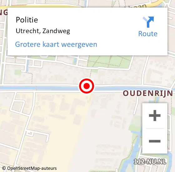 Locatie op kaart van de 112 melding: Politie Utrecht, Zandweg op 24 maart 2017 09:01