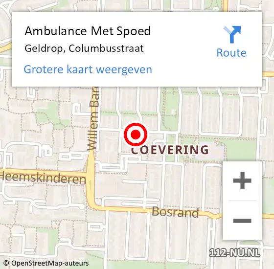 Locatie op kaart van de 112 melding: Ambulance Met Spoed Naar Geldrop, Columbusstraat op 24 maart 2017 13:19
