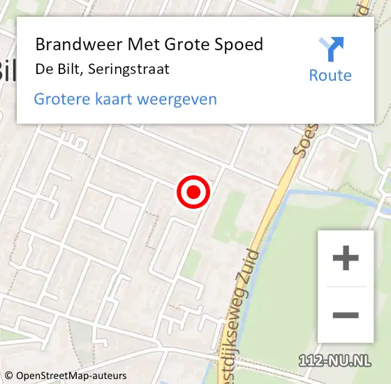 Locatie op kaart van de 112 melding: Brandweer Met Grote Spoed Naar De Bilt, Seringstraat op 24 maart 2017 13:23