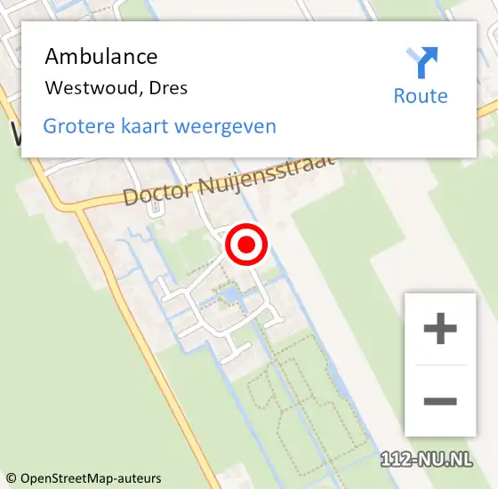 Locatie op kaart van de 112 melding: Ambulance Westwoud, Dres op 24 maart 2017 13:39