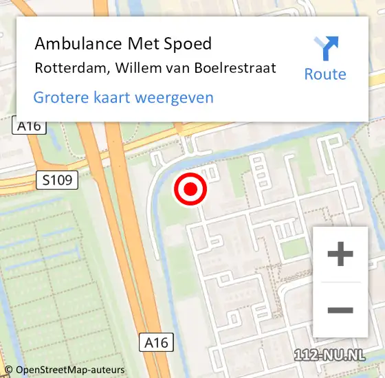 Locatie op kaart van de 112 melding: Ambulance Met Spoed Naar Rotterdam, Willem van Boelrestraat op 24 maart 2017 15:53
