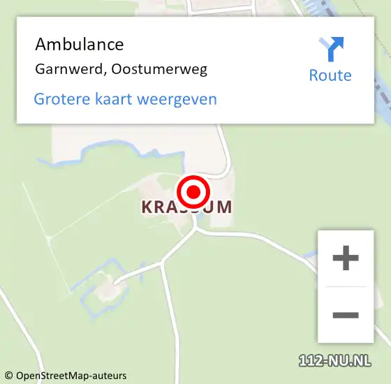 Locatie op kaart van de 112 melding: Ambulance Garnwerd, Oostumerweg op 24 maart 2017 16:06