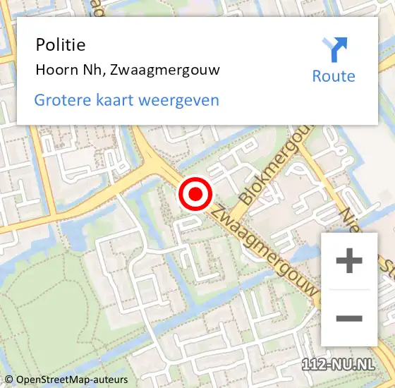 Locatie op kaart van de 112 melding: Politie Hoorn Nh, Zwaagmergouw op 24 maart 2017 19:22