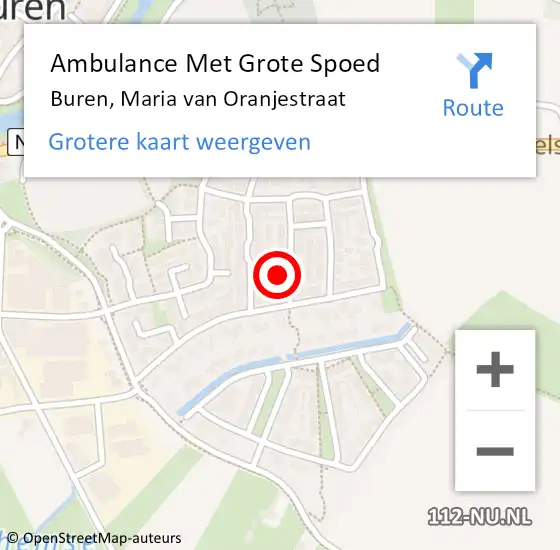 Locatie op kaart van de 112 melding: Ambulance Met Grote Spoed Naar Buren, Maria van Oranjestraat op 24 maart 2017 21:45