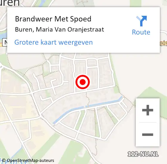 Locatie op kaart van de 112 melding: Brandweer Met Spoed Naar Buren, Maria Van Oranjestraat op 24 maart 2017 21:47