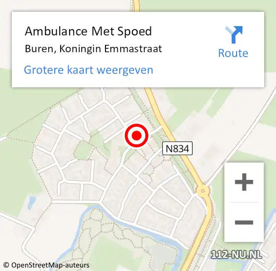 Locatie op kaart van de 112 melding: Ambulance Met Spoed Naar Buren, Koningin Emmastraat op 24 maart 2017 21:54