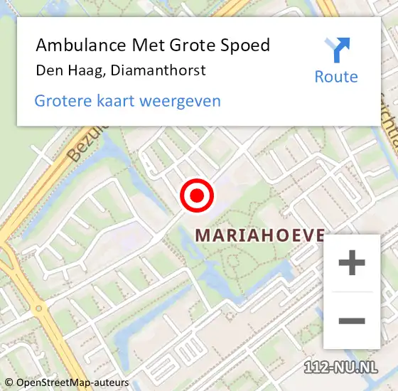 Locatie op kaart van de 112 melding: Ambulance Met Grote Spoed Naar Den Haag, Diamanthorst op 24 maart 2017 22:26
