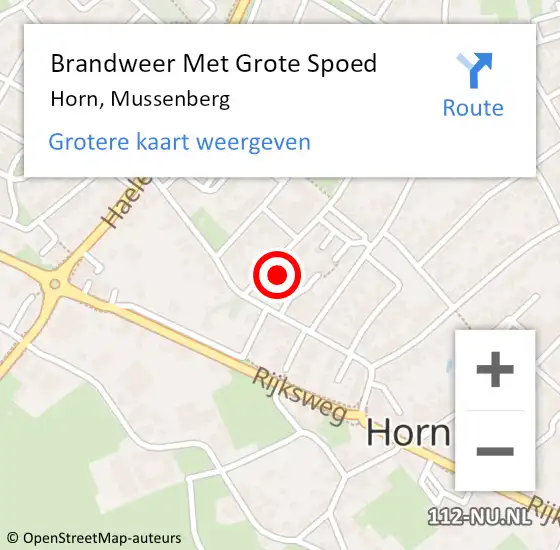 Locatie op kaart van de 112 melding: Brandweer Met Grote Spoed Naar Horn, Mussenberg op 25 maart 2017 02:34