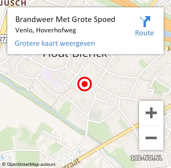 Locatie op kaart van de 112 melding: Brandweer Met Grote Spoed Naar Venlo, Hoverhofweg op 25 maart 2017 08:43