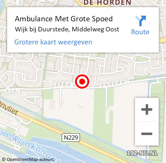 Locatie op kaart van de 112 melding: Ambulance Met Grote Spoed Naar Wijk bij Duurstede, Middelweg Oost op 25 maart 2017 09:16