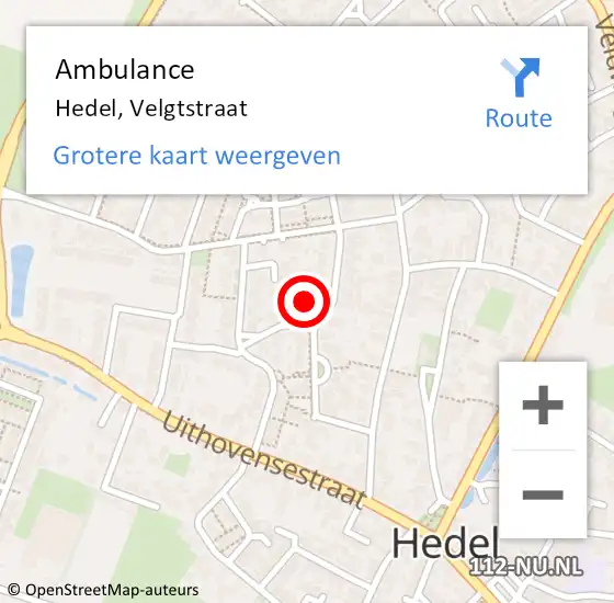 Locatie op kaart van de 112 melding: Ambulance Hedel, Velgtstraat op 25 maart 2017 11:21