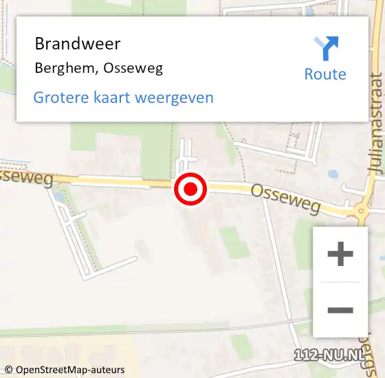 Locatie op kaart van de 112 melding: Brandweer Berghem, Osseweg op 25 maart 2017 11:49