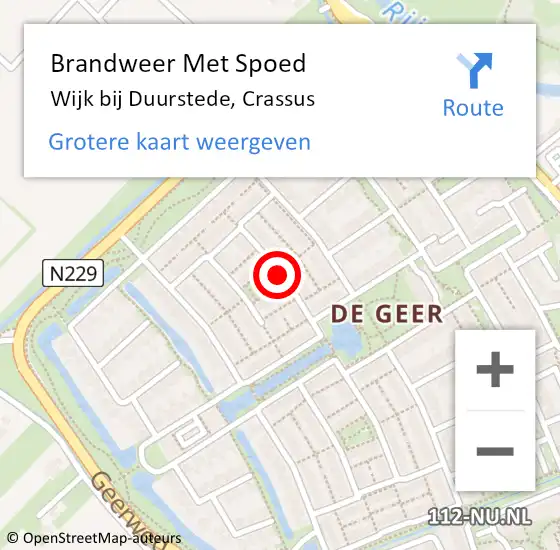 Locatie op kaart van de 112 melding: Brandweer Met Spoed Naar Wijk bij Duurstede, Crassus op 25 maart 2017 13:16