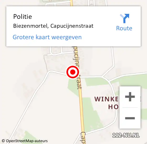 Locatie op kaart van de 112 melding: Politie Biezenmortel, Capucijnenstraat op 25 maart 2017 15:10