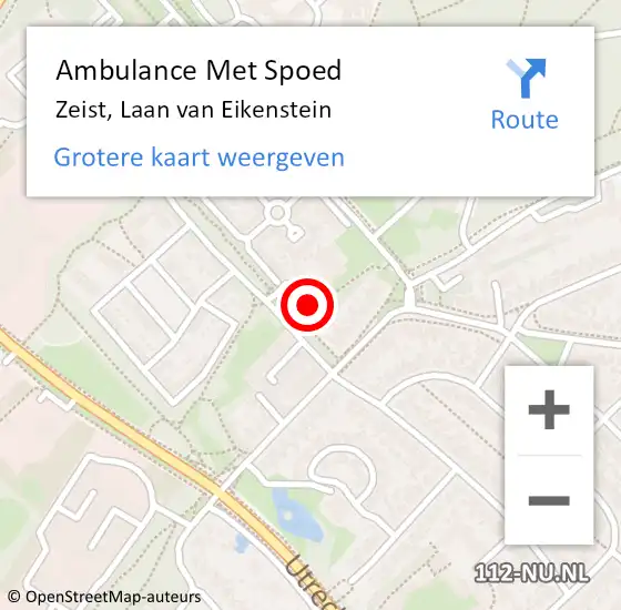 Locatie op kaart van de 112 melding: Ambulance Met Spoed Naar Zeist, Laan van Eikenstein op 25 maart 2017 15:12