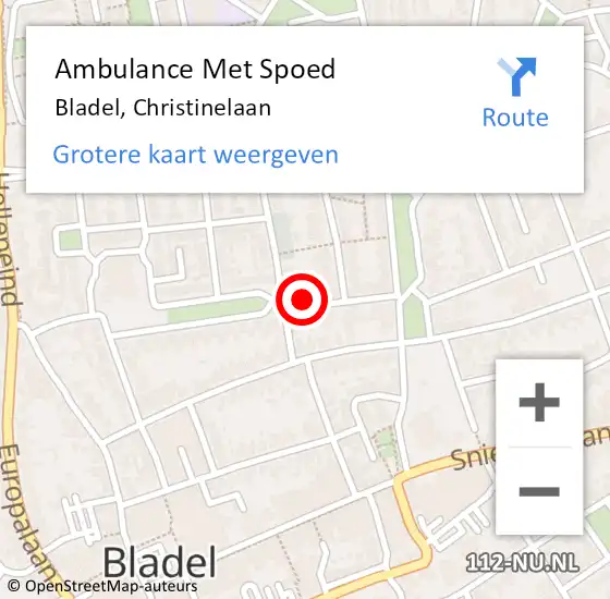 Locatie op kaart van de 112 melding: Ambulance Met Spoed Naar Bladel, Christinelaan op 25 maart 2017 15:57