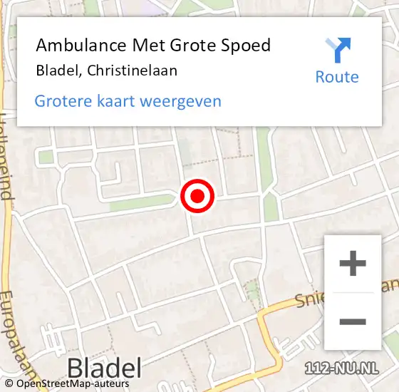 Locatie op kaart van de 112 melding: Ambulance Met Grote Spoed Naar Bladel, Christinelaan op 25 maart 2017 16:02