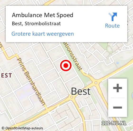 Locatie op kaart van de 112 melding: Ambulance Met Spoed Naar Best, Strombolistraat op 25 maart 2017 18:05