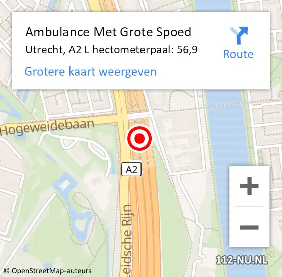 Locatie op kaart van de 112 melding: Ambulance Met Grote Spoed Naar Utrecht, A2 R hectometerpaal: 65,1 op 25 maart 2017 20:29