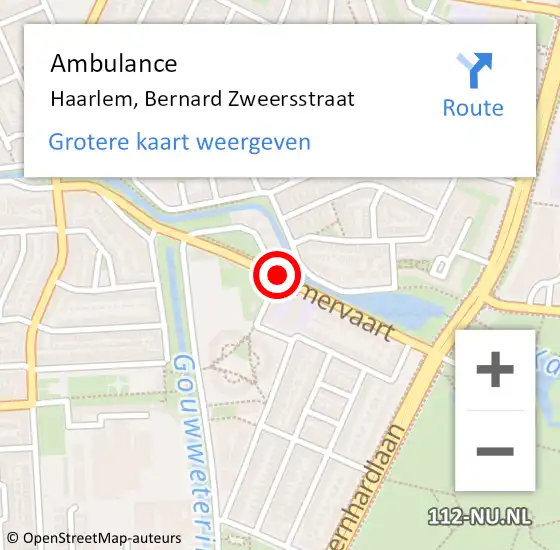 Locatie op kaart van de 112 melding: Ambulance Haarlem, Bernard Zweersstraat op 25 maart 2017 21:53