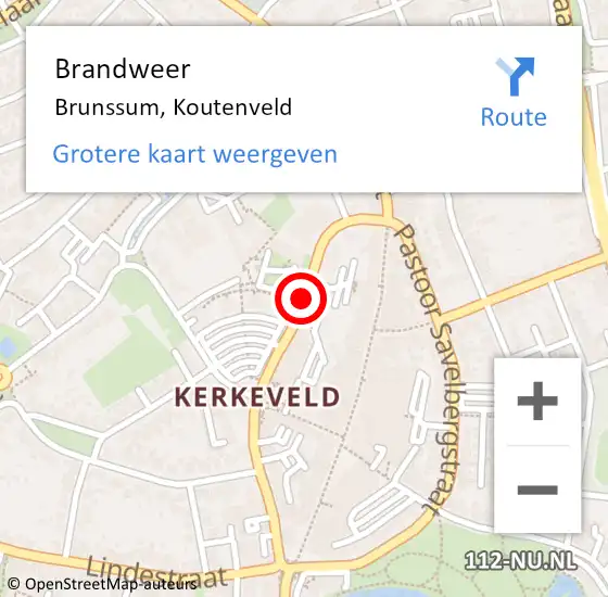 Locatie op kaart van de 112 melding: Brandweer Brunssum, Koutenveld op 25 maart 2017 22:10