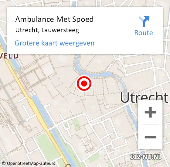 Locatie op kaart van de 112 melding: Ambulance Met Spoed Naar Utrecht, Lauwersteeg op 26 maart 2017 03:17