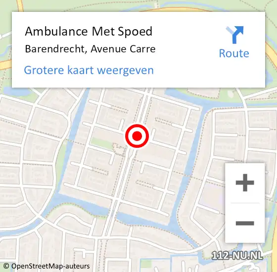 Locatie op kaart van de 112 melding: Ambulance Met Spoed Naar Barendrecht, Avenue Carre op 26 maart 2017 08:24