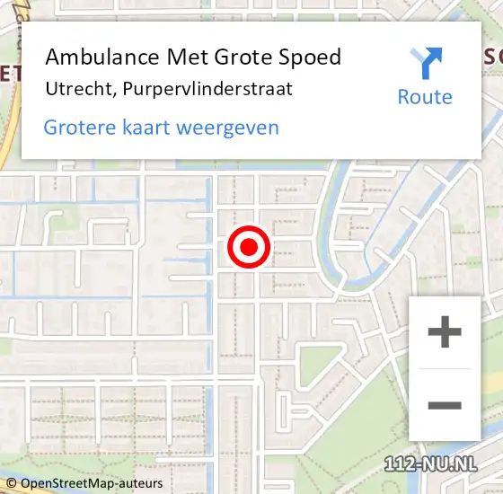 Locatie op kaart van de 112 melding: Ambulance Met Grote Spoed Naar Utrecht, Purpervlinderstraat op 26 maart 2017 09:19