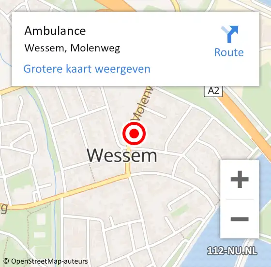 Locatie op kaart van de 112 melding: Ambulance Wessem, Molenweg op 26 maart 2017 10:41