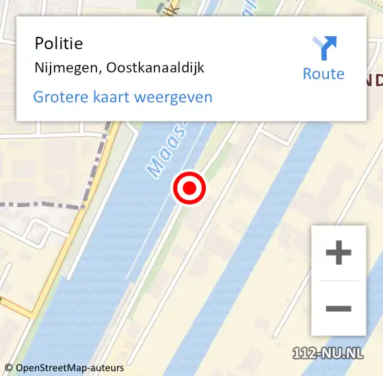 Locatie op kaart van de 112 melding: Politie Nijmegen, Oostkanaaldijk op 26 maart 2017 12:56