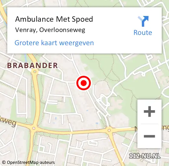 Locatie op kaart van de 112 melding: Ambulance Met Spoed Naar Venray, Overloonseweg op 26 maart 2017 13:49