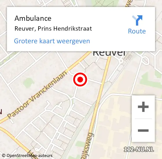 Locatie op kaart van de 112 melding: Ambulance Reuver, Prins Hendrikstraat op 26 maart 2017 15:24