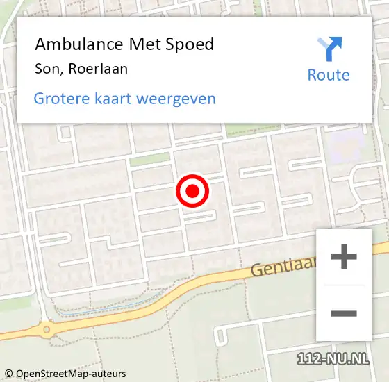 Locatie op kaart van de 112 melding: Ambulance Met Spoed Naar Son, Roerlaan op 26 maart 2017 15:27