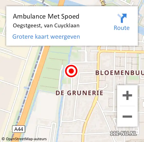 Locatie op kaart van de 112 melding: Ambulance Met Spoed Naar Oegstgeest, van Cuycklaan op 26 maart 2017 16:39