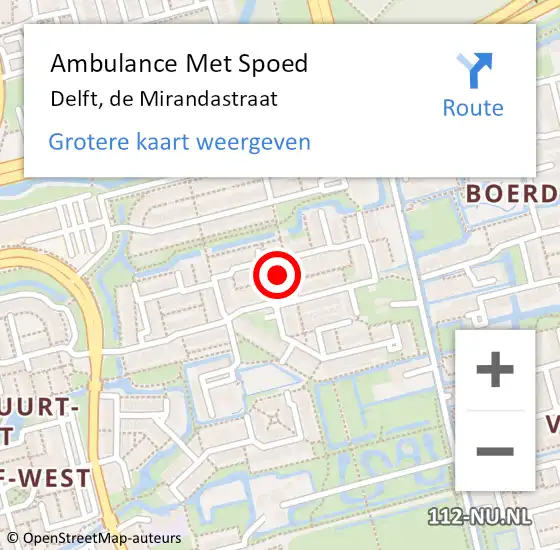 Locatie op kaart van de 112 melding: Ambulance Met Spoed Naar Delft, de Mirandastraat op 26 maart 2017 18:47