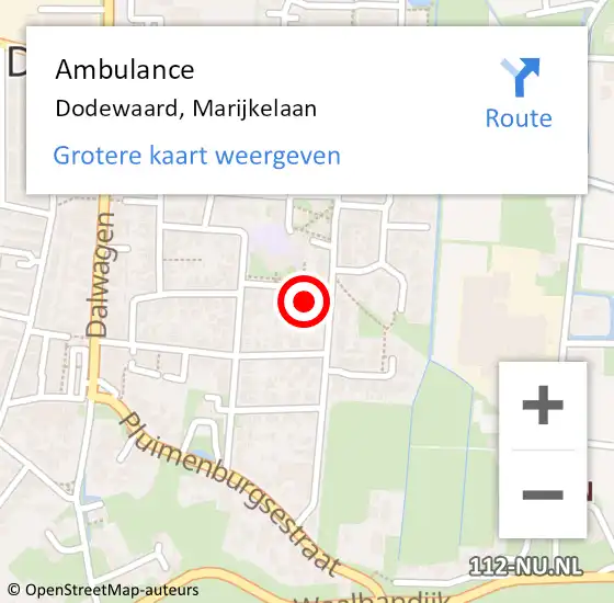 Locatie op kaart van de 112 melding: Ambulance Dodewaard, Marijkelaan op 26 maart 2017 23:00