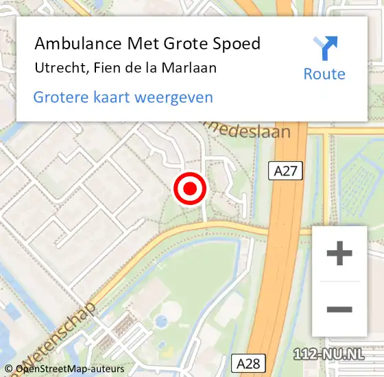 Locatie op kaart van de 112 melding: Ambulance Met Grote Spoed Naar Utrecht, Fien de la Marlaan op 27 maart 2017 02:28