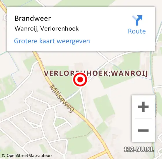 Locatie op kaart van de 112 melding: Brandweer Wanroij, Verlorenhoek op 27 maart 2017 04:54