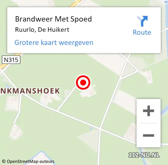 Locatie op kaart van de 112 melding: Brandweer Met Spoed Naar Ruurlo, De Huikert op 27 maart 2017 07:50