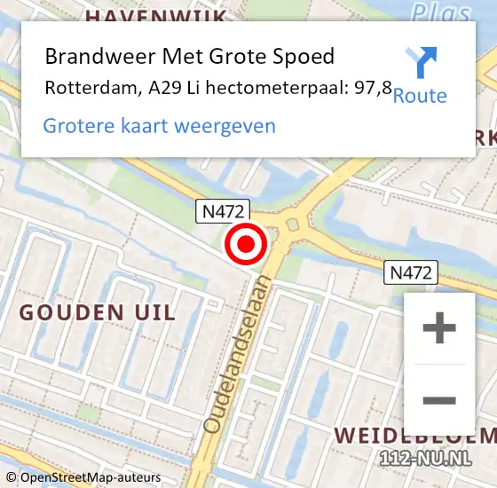 Locatie op kaart van de 112 melding: Brandweer Met Grote Spoed Naar Rotterdam, A29 Li hectometerpaal: 97,8 op 27 maart 2017 11:18